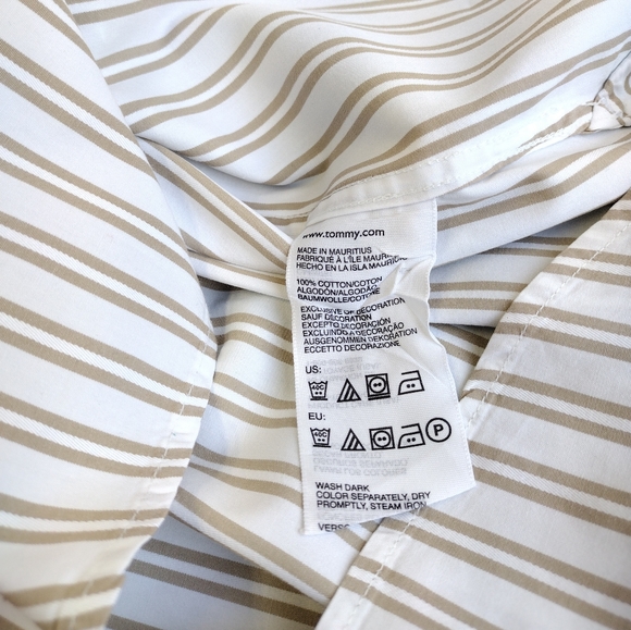 Tommy Hilfiger 80's Two Ply Cotton Men's Tan/White Striped Shirt XL - Picture 5 of 8